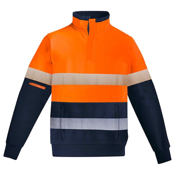Mens Orange Flame Hi Vis 1/4 Zip Brushed Fleece Pullover - Hoop Taped Thumbnail